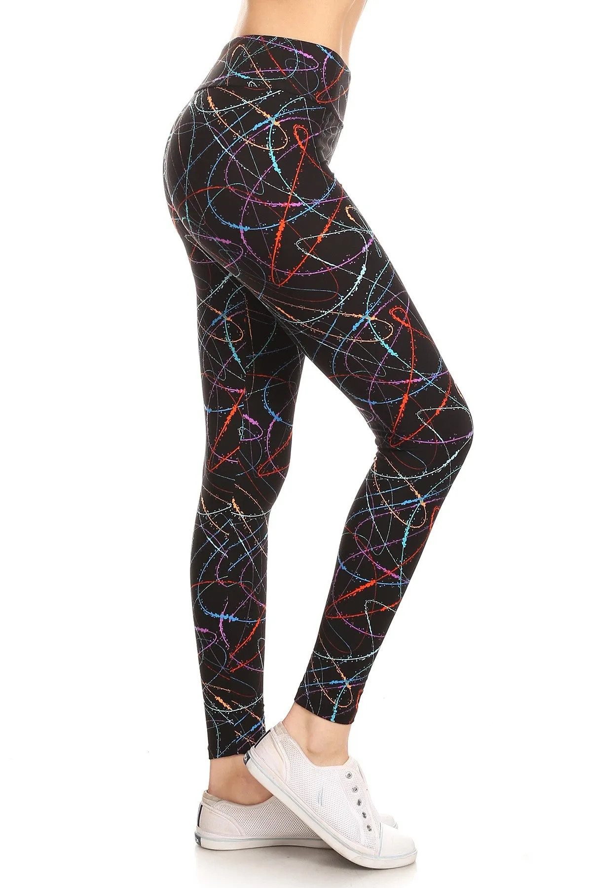 Leggings Depot LYR-R638 SCRIBBLE ON BLACK One Size Full Length Leggings