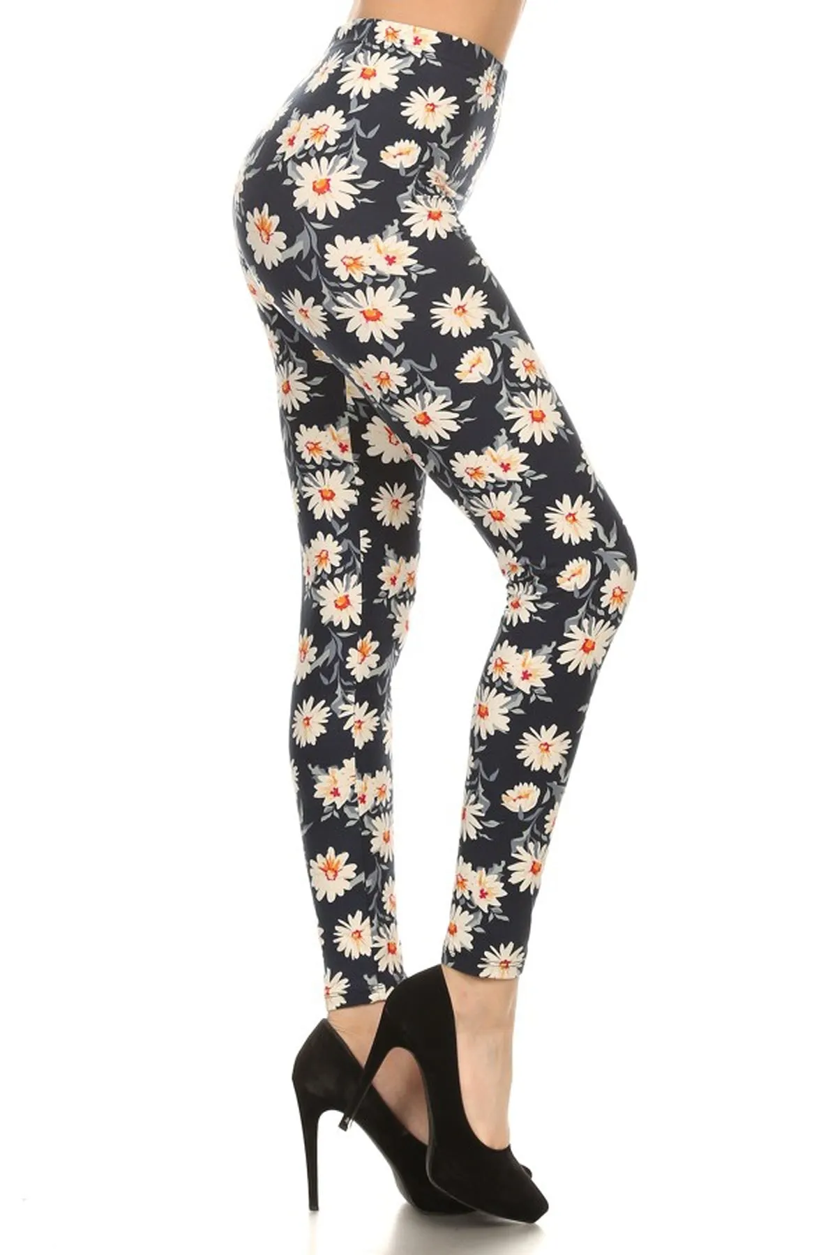 Leggings Depot Navy Daisy Full Length Leggings (One Size)