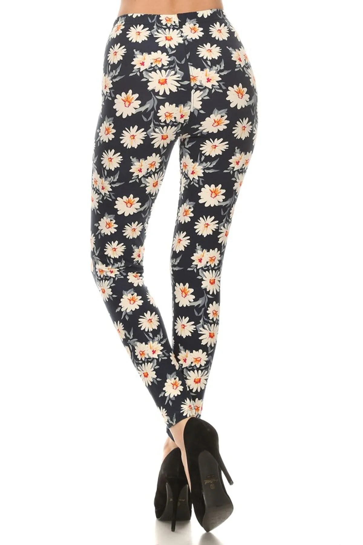 Leggings Depot Navy Daisy Full Length Leggings (One Size)