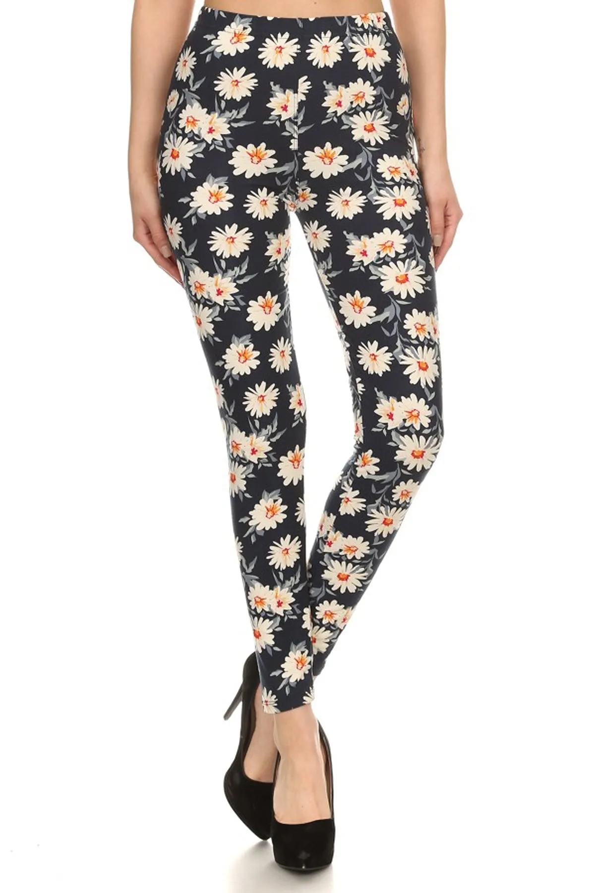 Leggings Depot Navy Daisy Full Length Leggings (One Size)