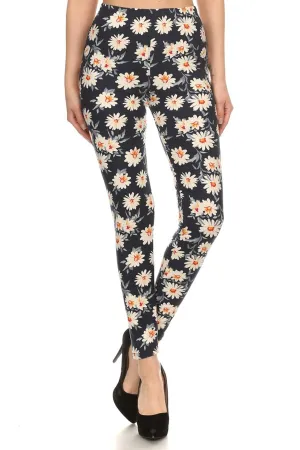 Leggings Depot Navy Daisy Full Length Leggings (One Size)