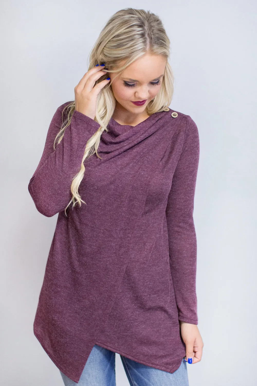 Long Sleeves Irregular Pure Color High Neck Sweater