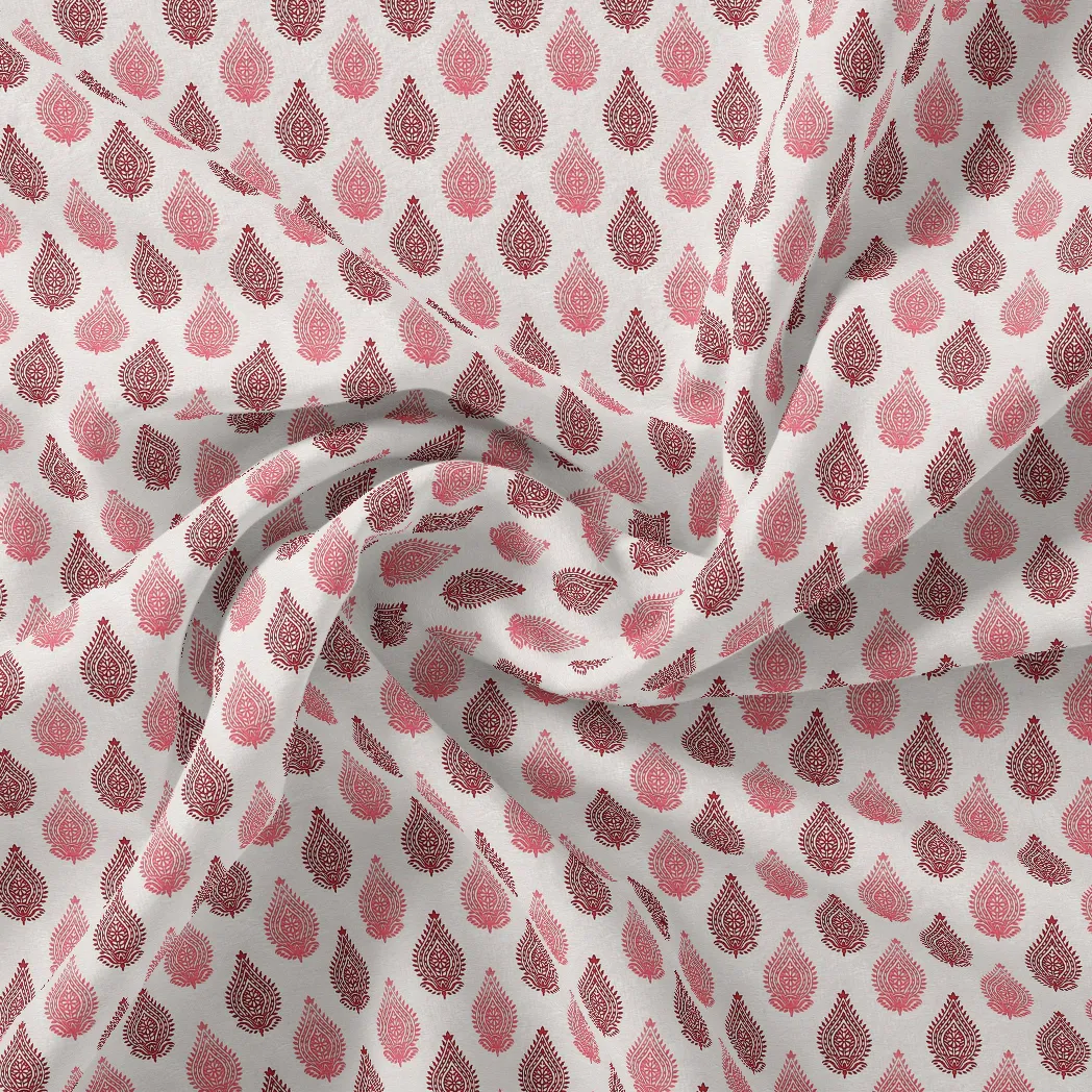 Lovely Pink And Brown Hand Block Leaves Digital Printed Fabric - Pure Georgette