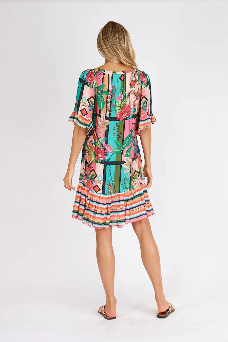 Lula Life Jamison Shirred Dress Tropical Multi