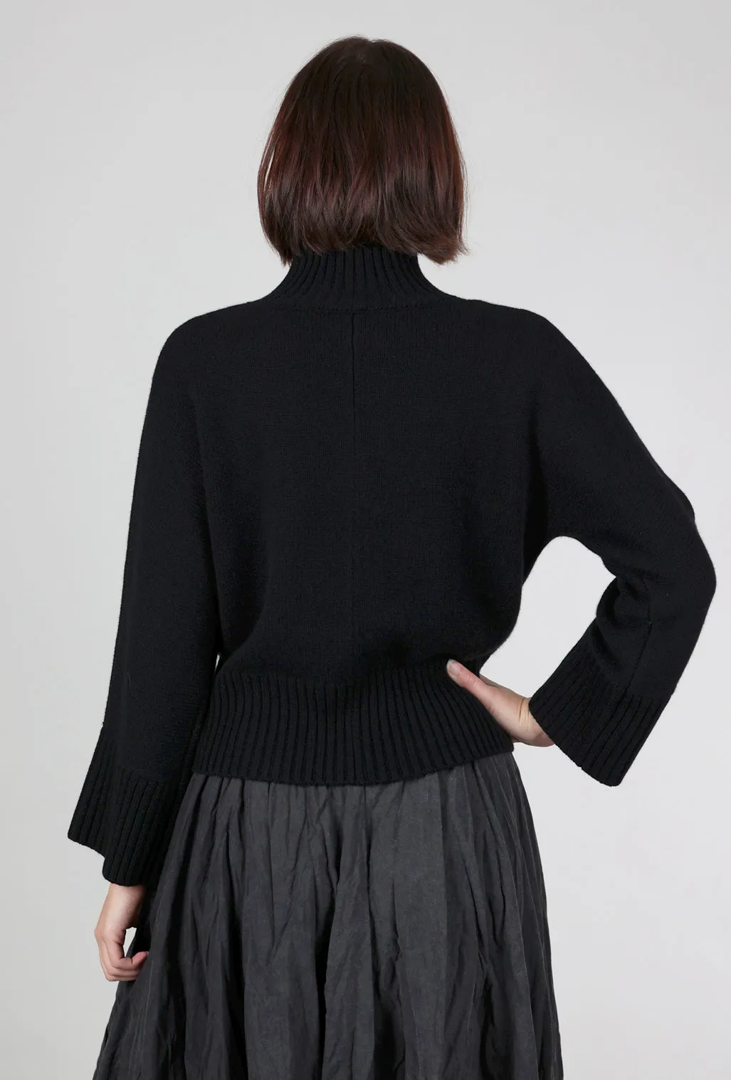 Luxe Cashmere Rib Trim Mockneck, Black