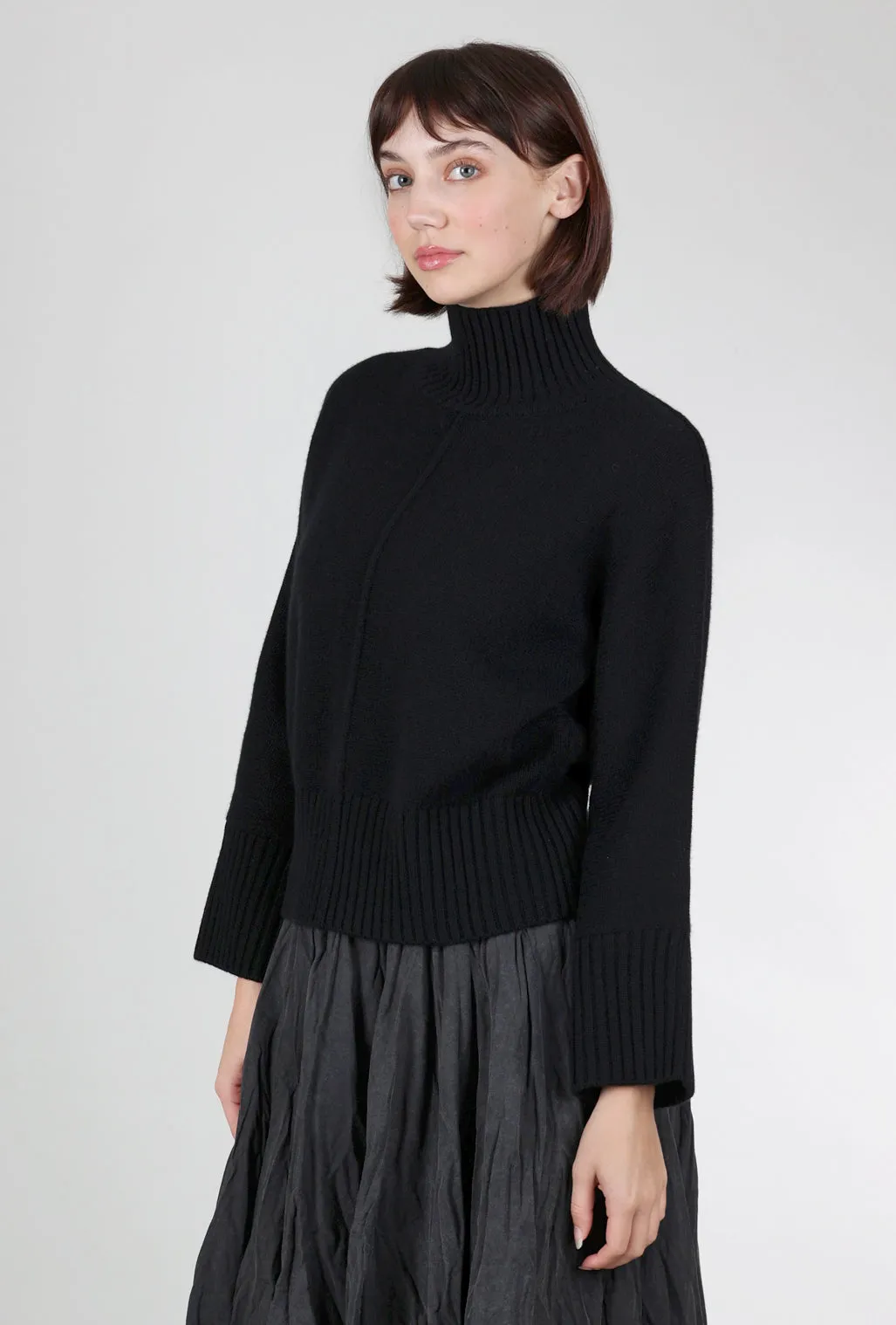 Luxe Cashmere Rib Trim Mockneck, Black