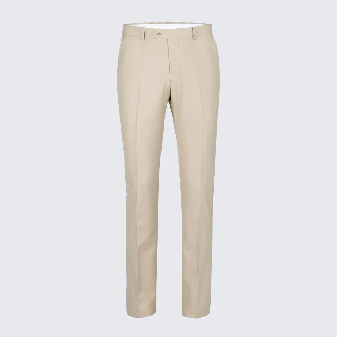 Men's Beige Classic Fit Pants - Unhemmed