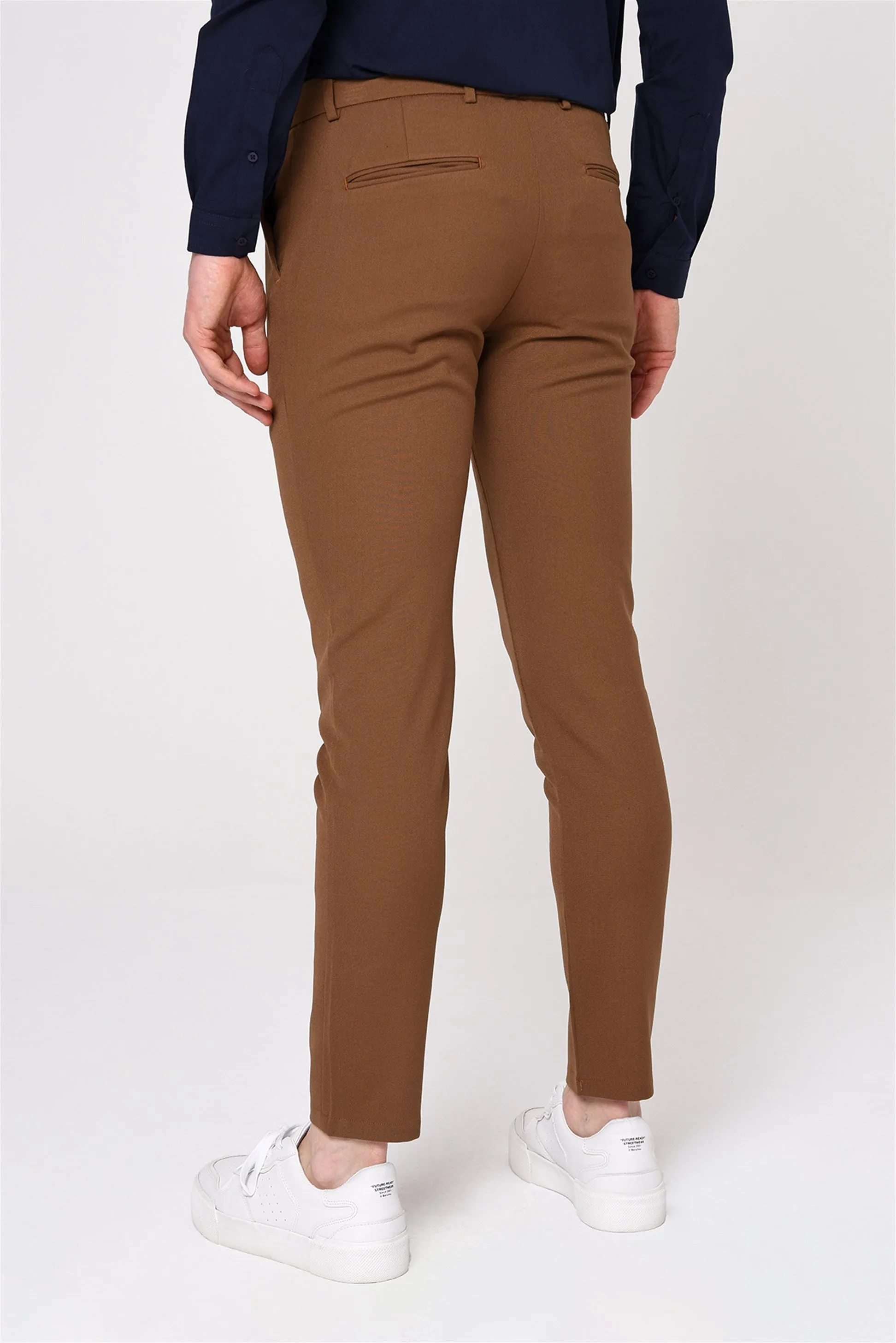 Men's Light Brown Slim Fit Straight Accessory Fabric Trousers - Wessi