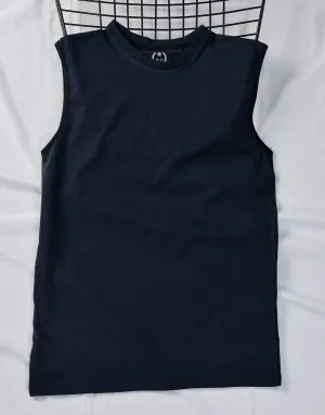 Men's Plain Crew Neck Sleeveless Shirt-Navy
