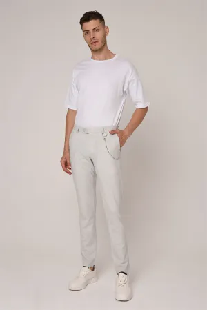 Men's Silver Slim Fit Straight Accessory Fabric Trousers - Wessi