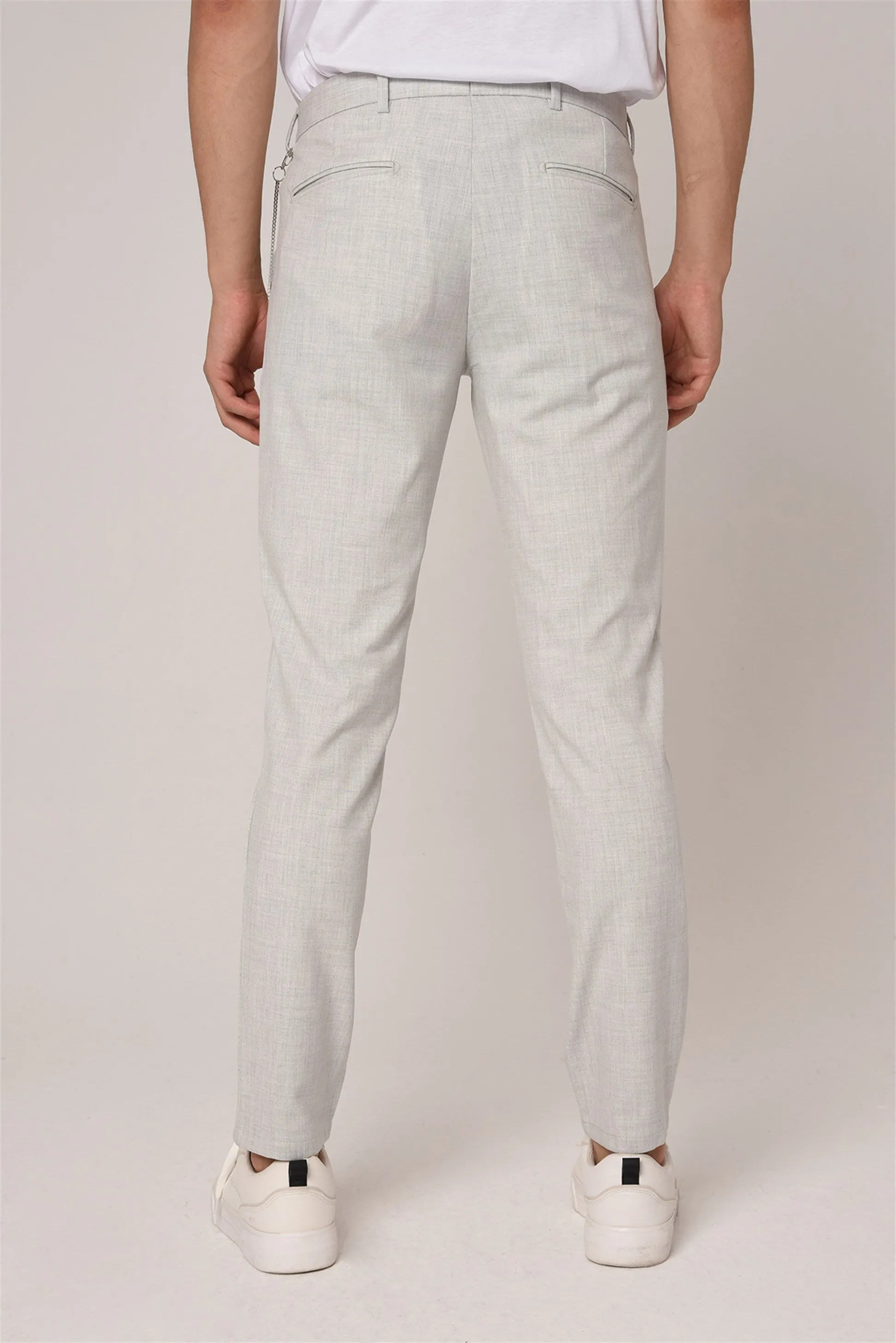 Men's Silver Slim Fit Straight Accessory Fabric Trousers - Wessi