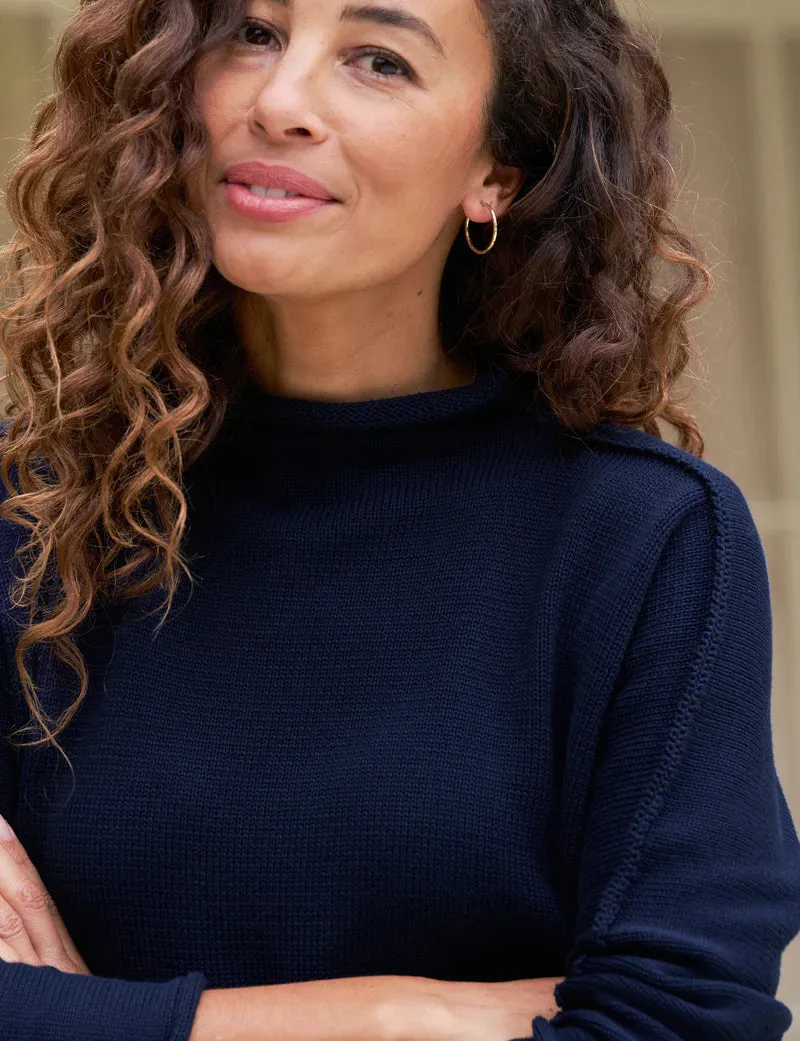 MONTEREY Rolled Neck Cotton Sweater in Navy