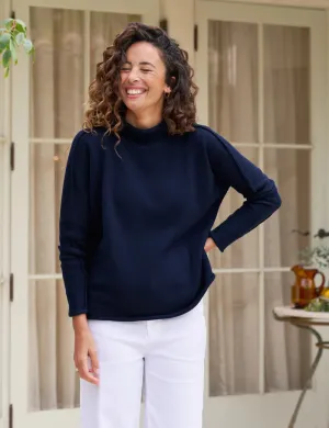 MONTEREY Rolled Neck Cotton Sweater in Navy