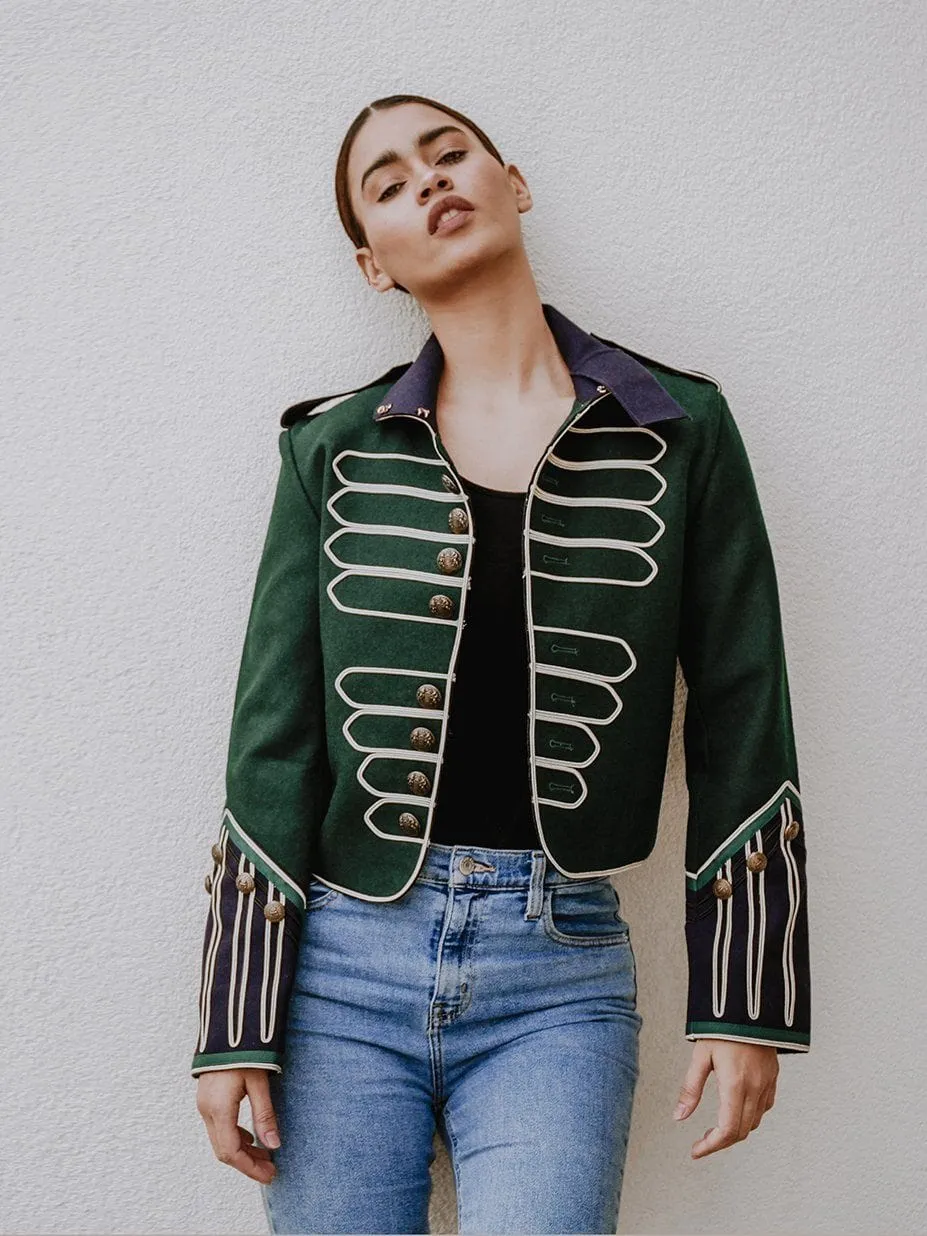 M.USE  Majorette Emerald Green Military Style Wool Jacket