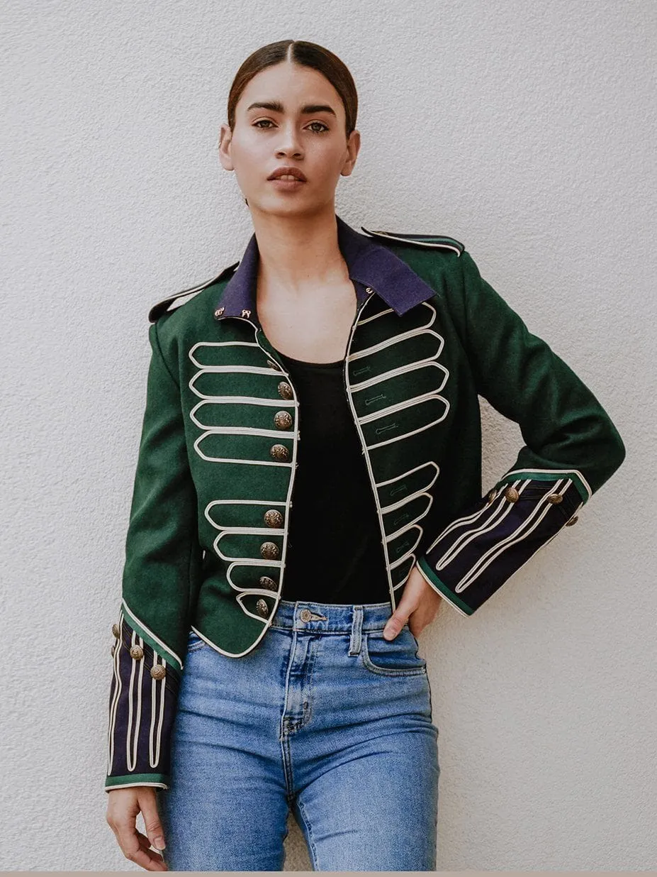 M.USE  Majorette Emerald Green Military Style Wool Jacket