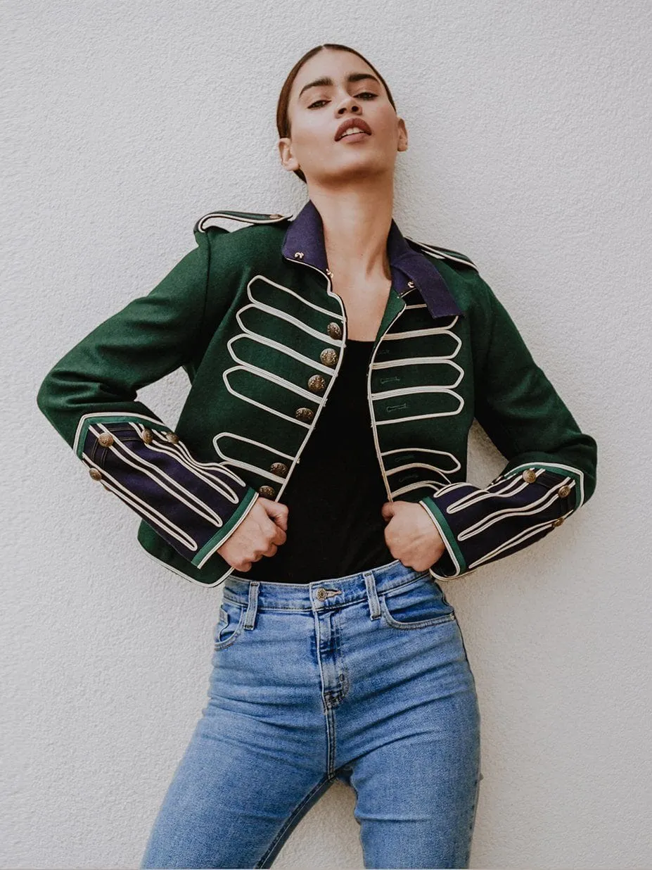 M.USE  Majorette Emerald Green Military Style Wool Jacket