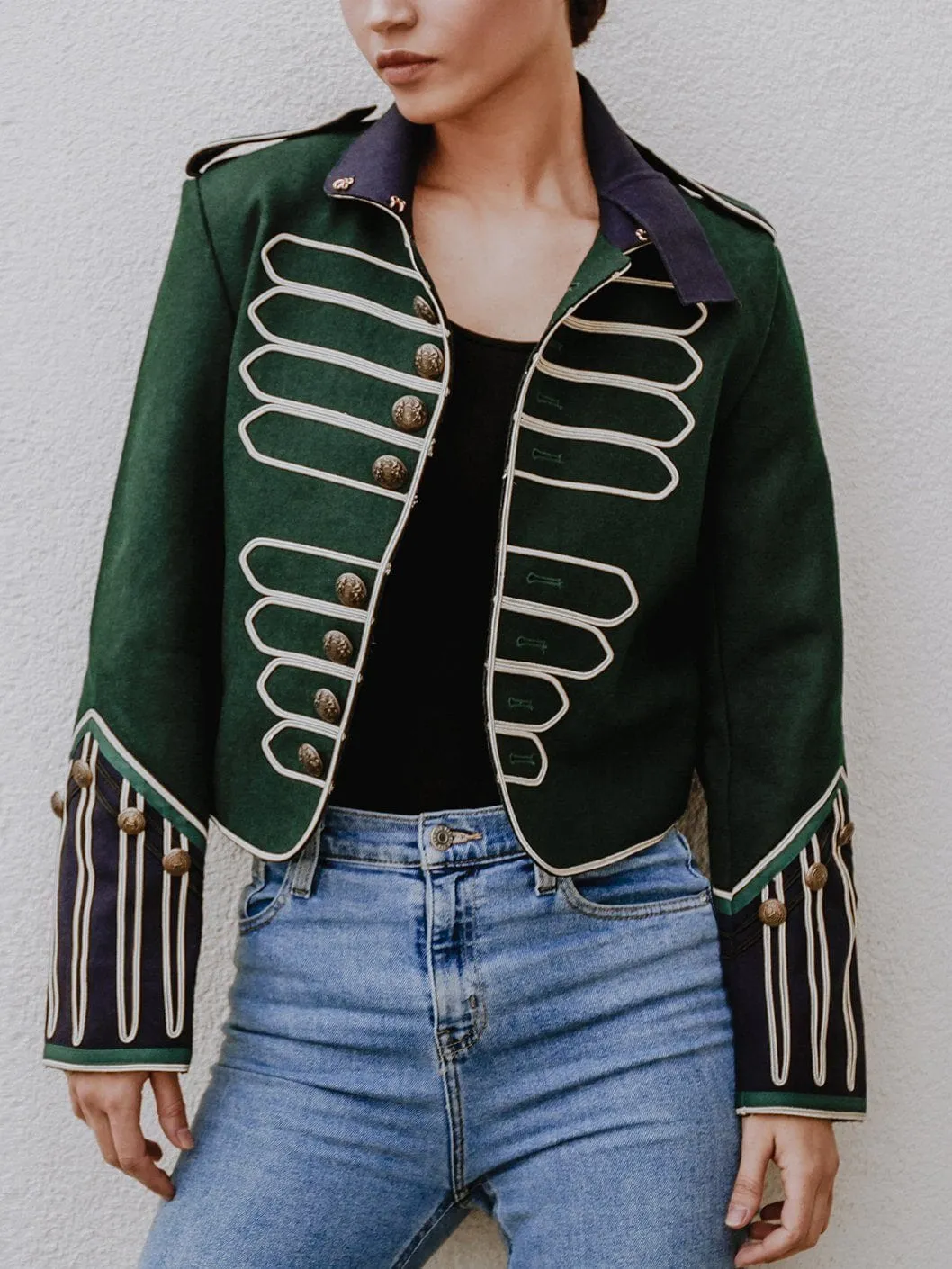M.USE  Majorette Emerald Green Military Style Wool Jacket