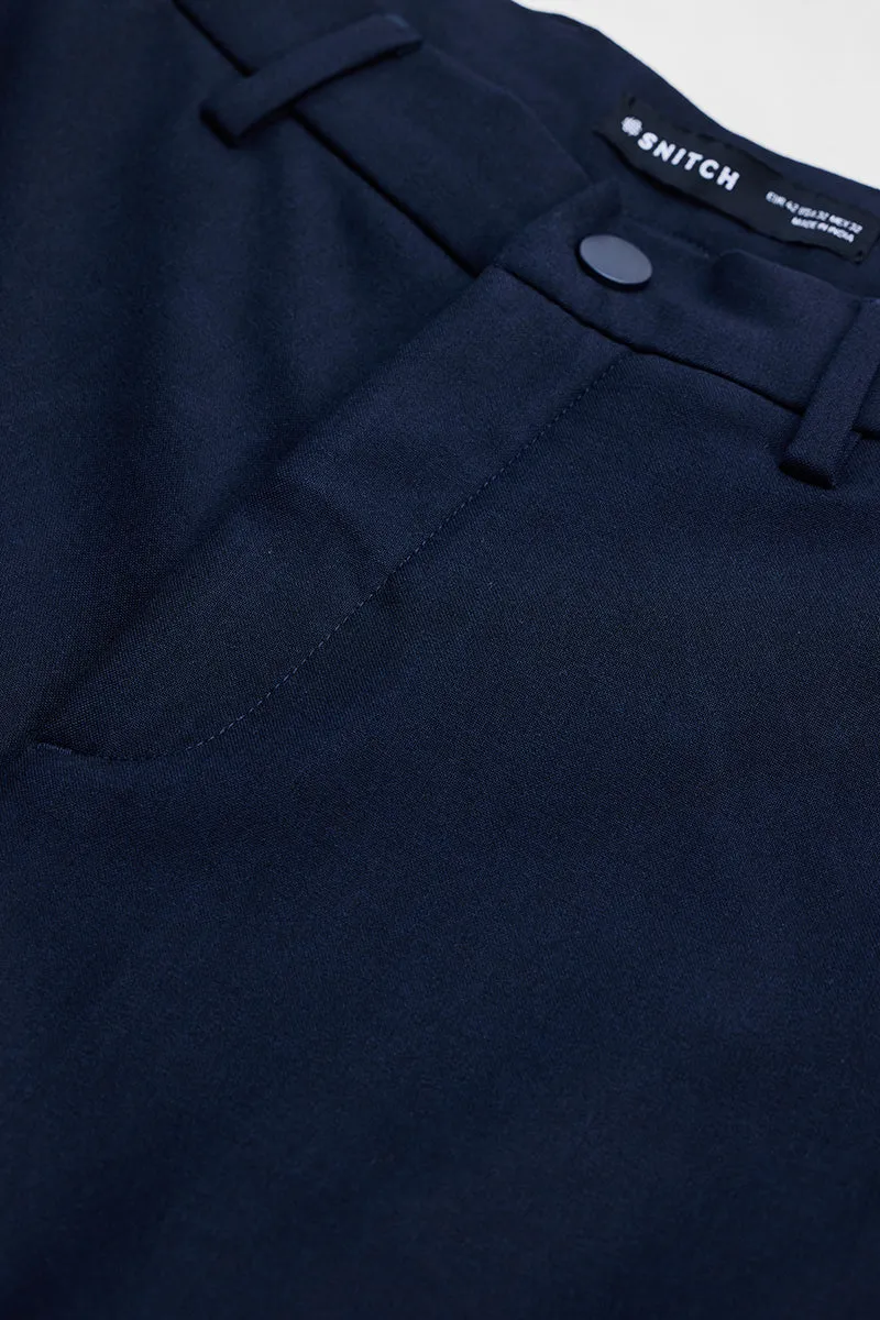 Navy Self-Design Stretch Trousers