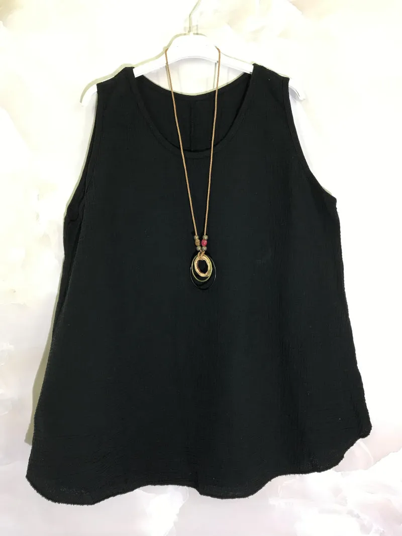 One Size Italian Sleeveless Cotton Top Double Cotton Gauze
