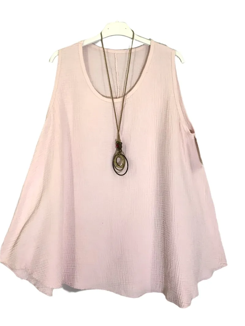 One Size Italian Sleeveless Cotton Top Double Cotton Gauze
