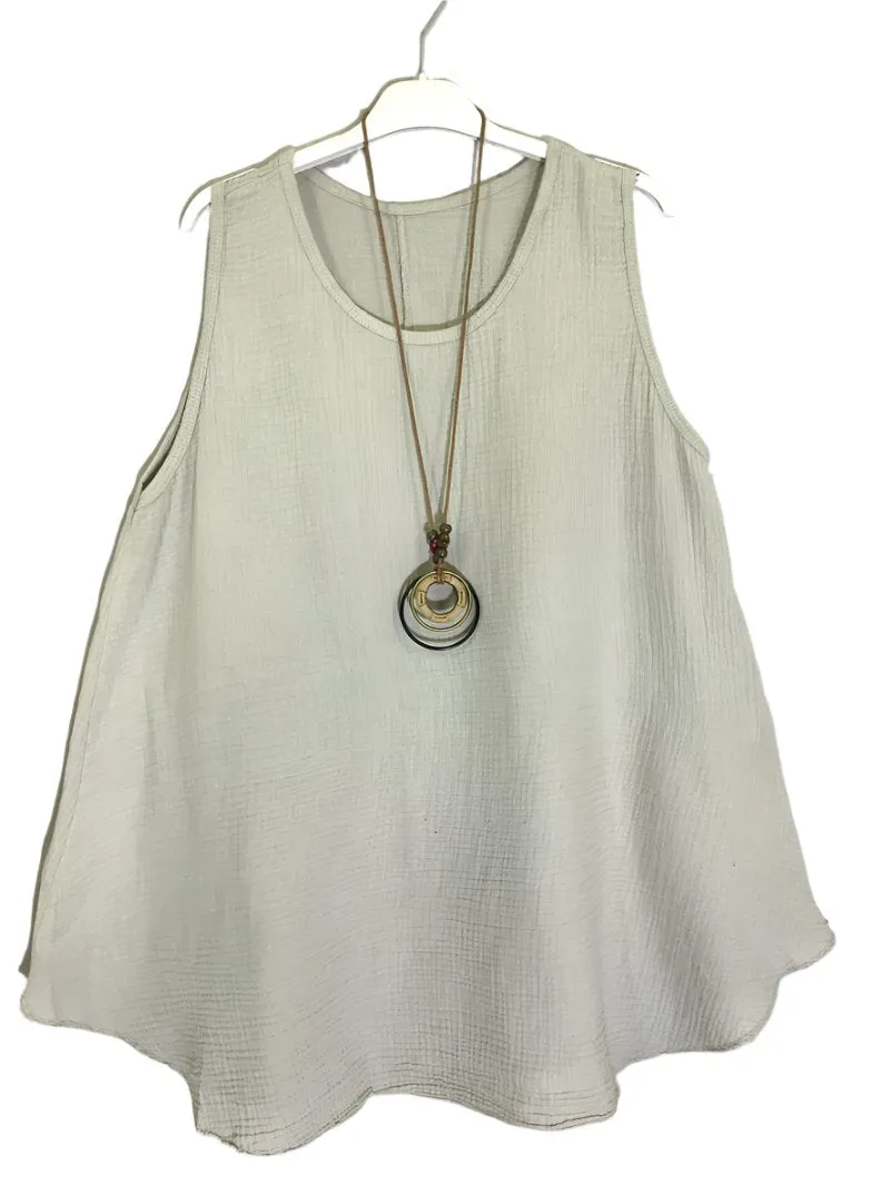 One Size Italian Sleeveless Cotton Top Double Cotton Gauze