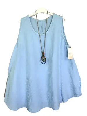 One Size Italian Sleeveless Cotton Top Double Cotton Gauze