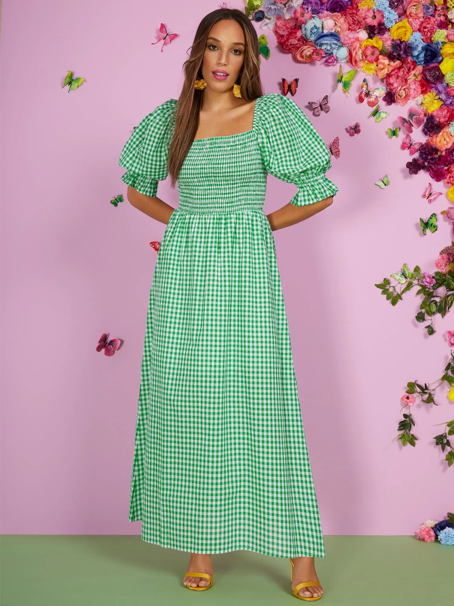 Open-Back Gingham Maxi Dress