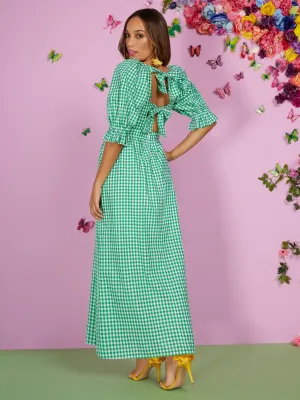 Open-Back Gingham Maxi Dress