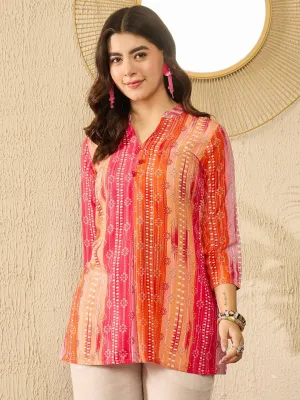 Orange Rayon Blend Floral Printed Tunic Top Only