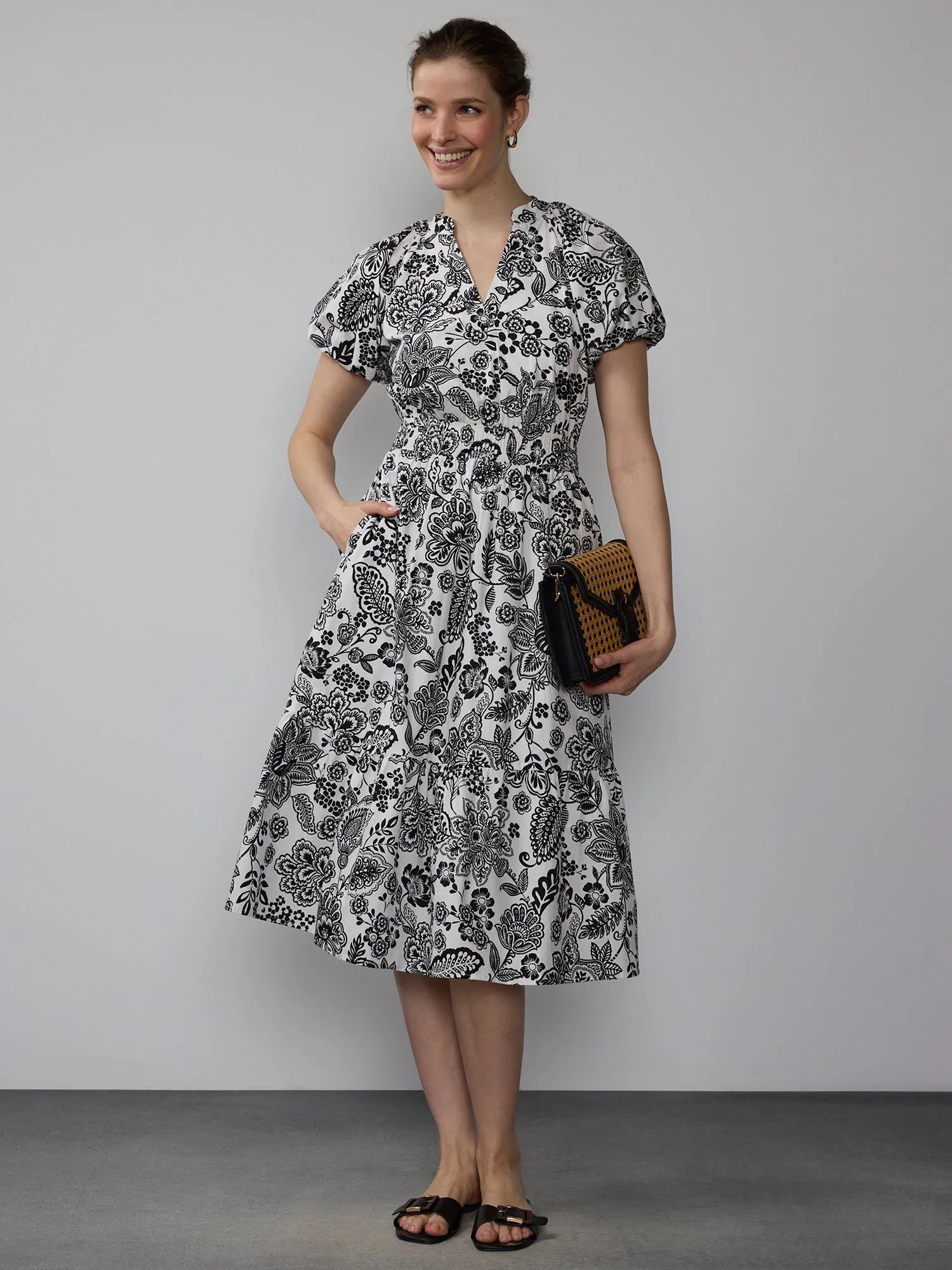 Paisley  Smocked Waist Midi Dress