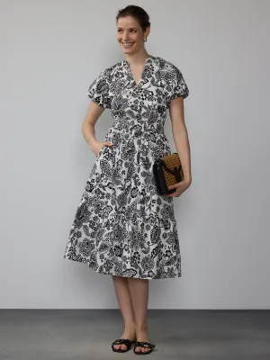 Paisley  Smocked Waist Midi Dress