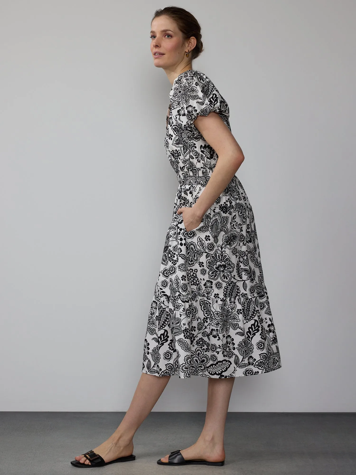 Paisley  Smocked Waist Midi Dress