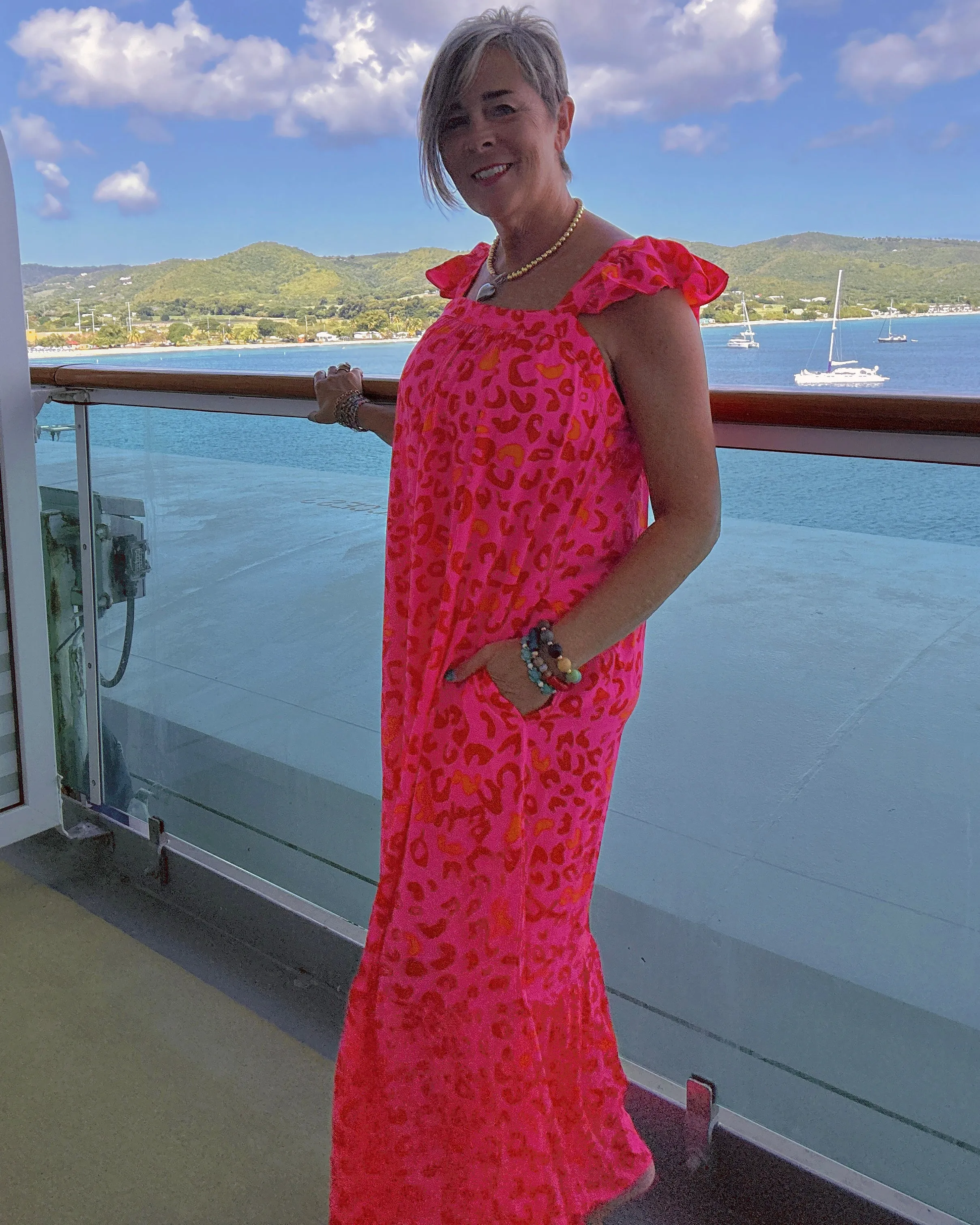 Pink & Red Leopard Halter Maxi Sundress