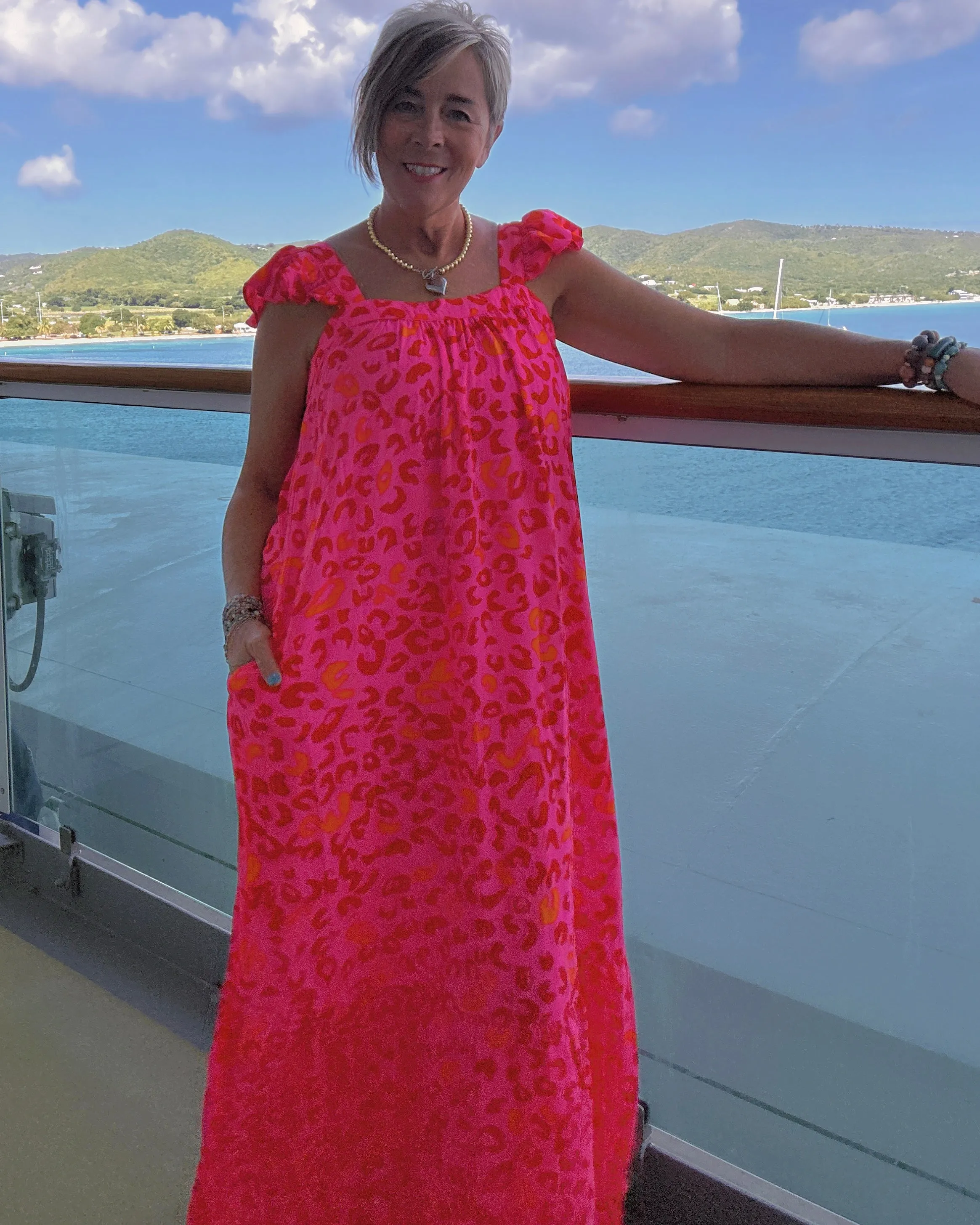 Pink & Red Leopard Halter Maxi Sundress