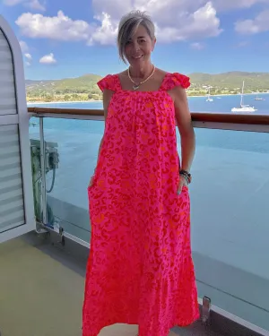 Pink & Red Leopard Halter Maxi Sundress