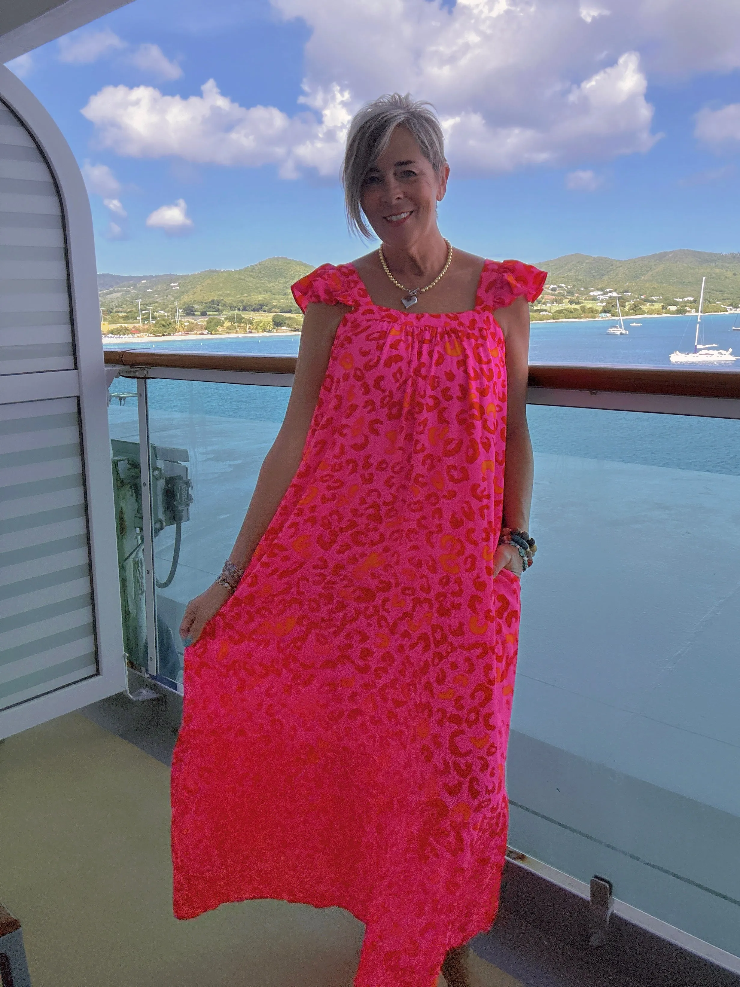 Pink & Red Leopard Halter Maxi Sundress