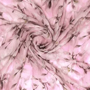 Pinkish Thin And Light Leaves Digital Printed Fabric - Pure Georgette