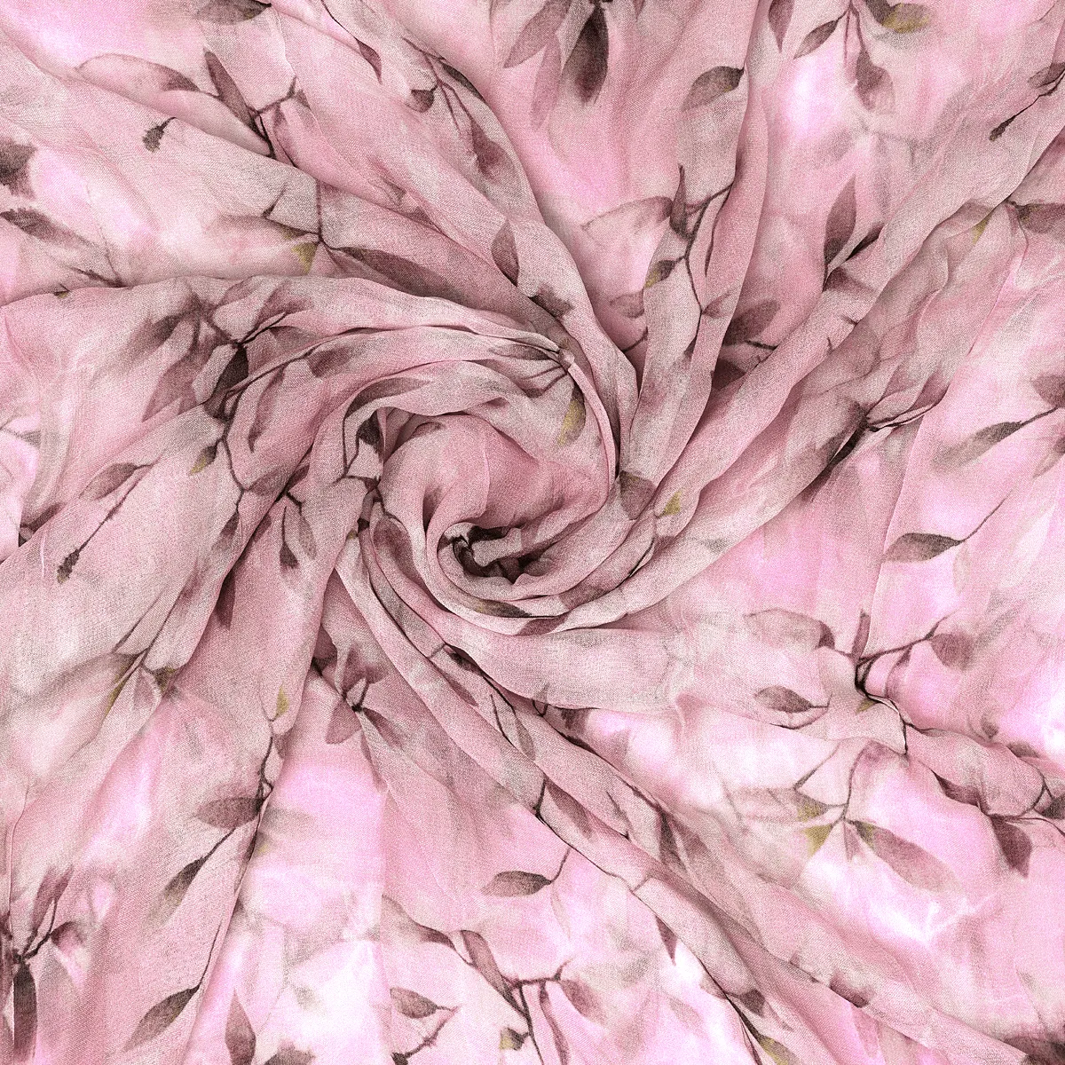 Pinkish Thin And Light Leaves Digital Printed Fabric - Pure Georgette