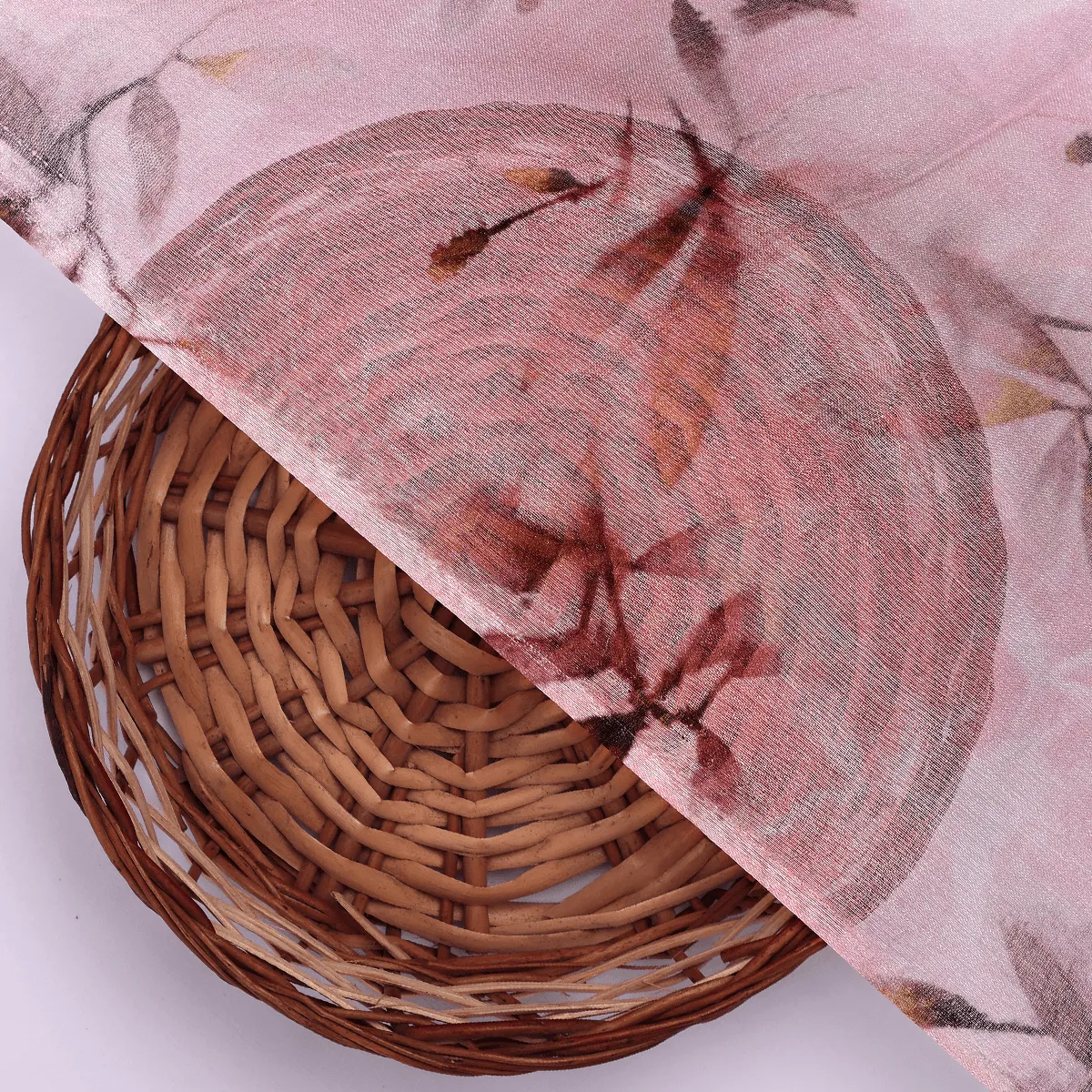 Pinkish Thin And Light Leaves Digital Printed Fabric - Pure Georgette