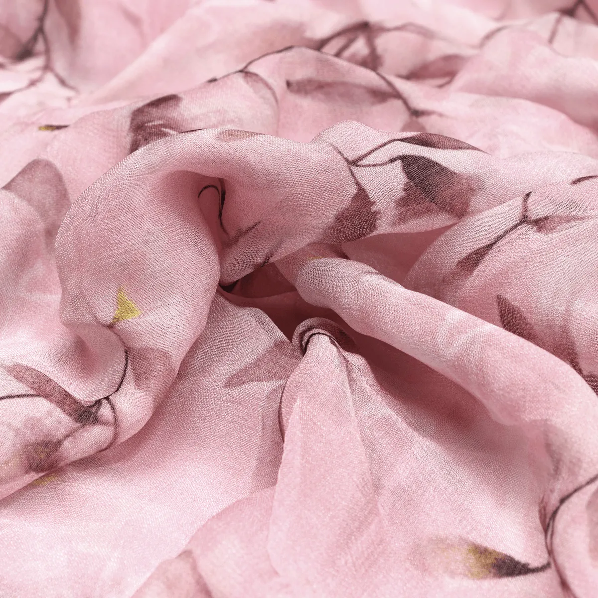 Pinkish Thin And Light Leaves Digital Printed Fabric - Pure Georgette