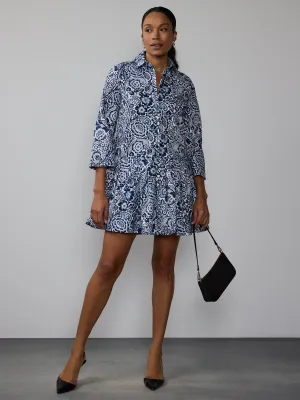 Pleated Drop Waist Paisley Mini Dress