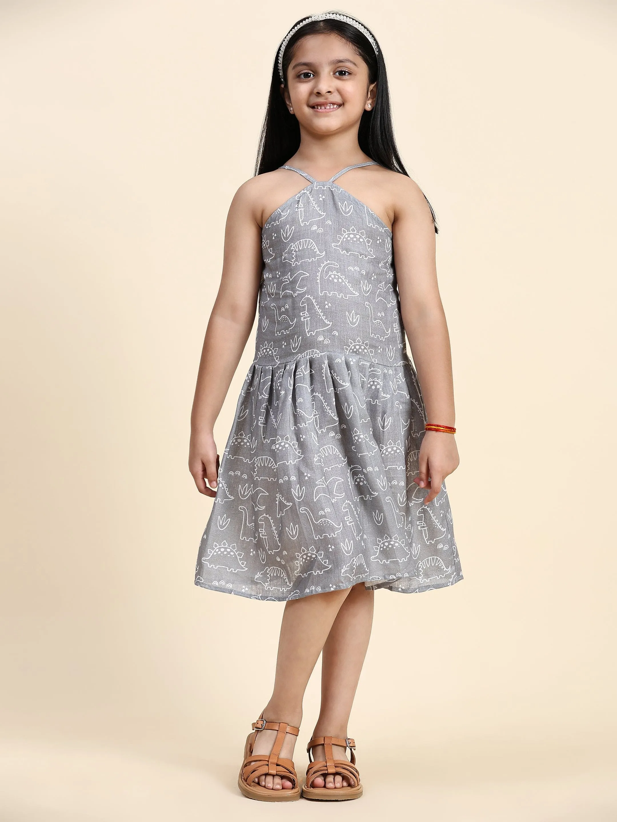 Pre-Order: TopSkirt Styled Dino Print Pure Linen Dress