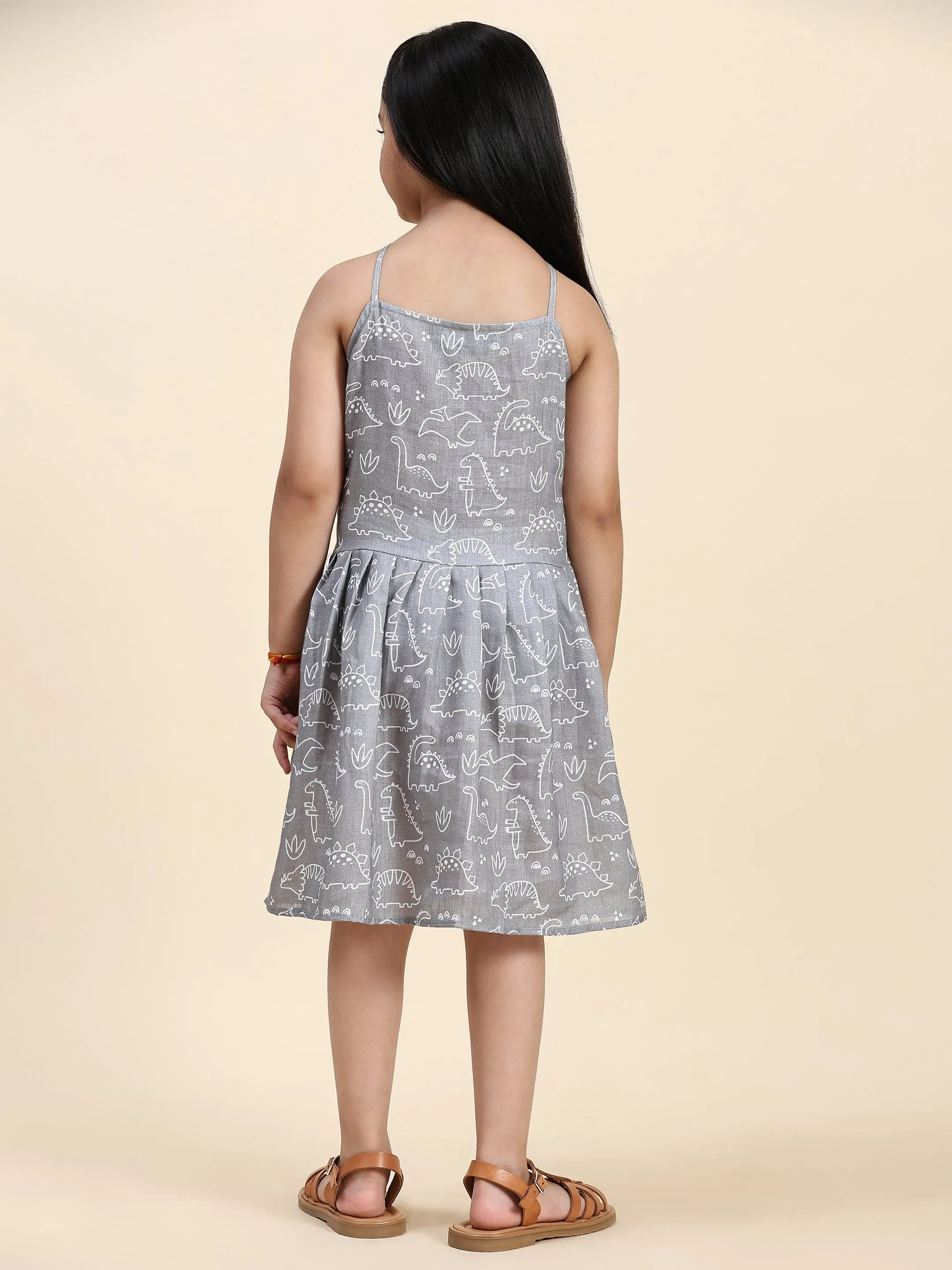 Pre-Order: TopSkirt Styled Dino Print Pure Linen Dress