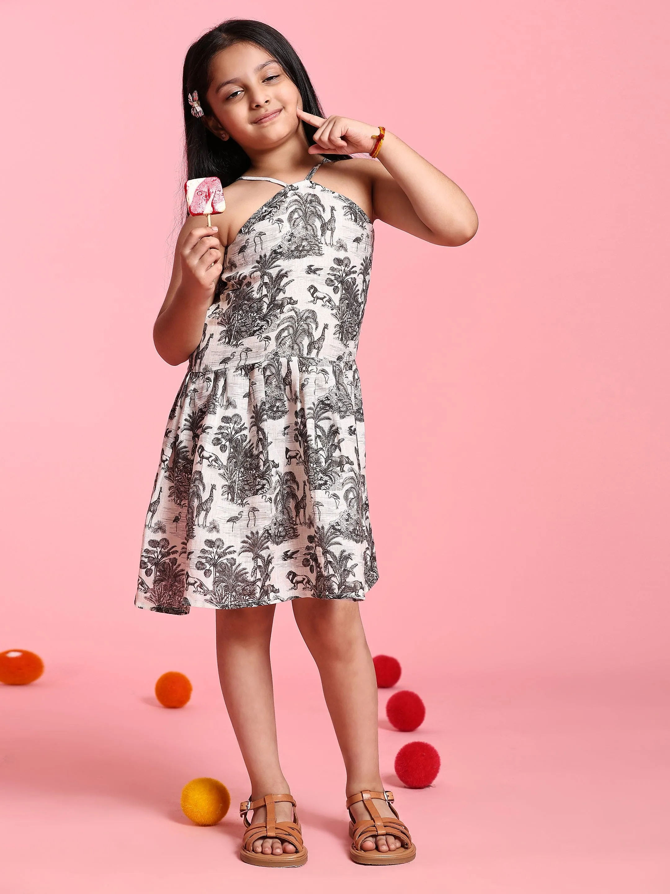 Pre-Order: TopSkirt Styled Wildlife Print Pure Linen Dress