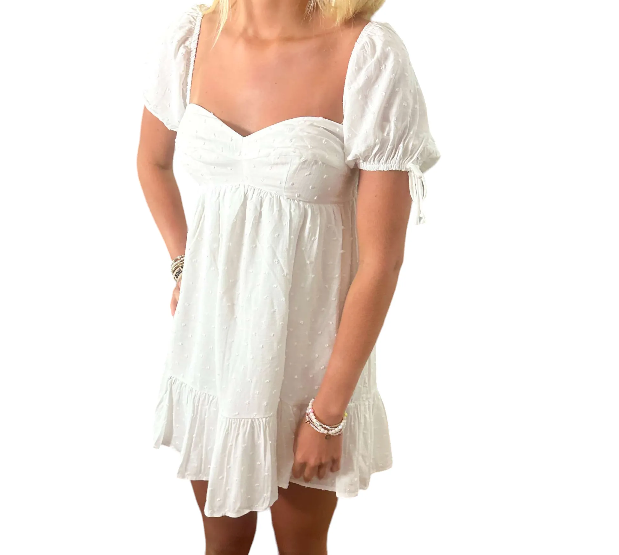 Puff Sleeve Elegance in Clip Dot White