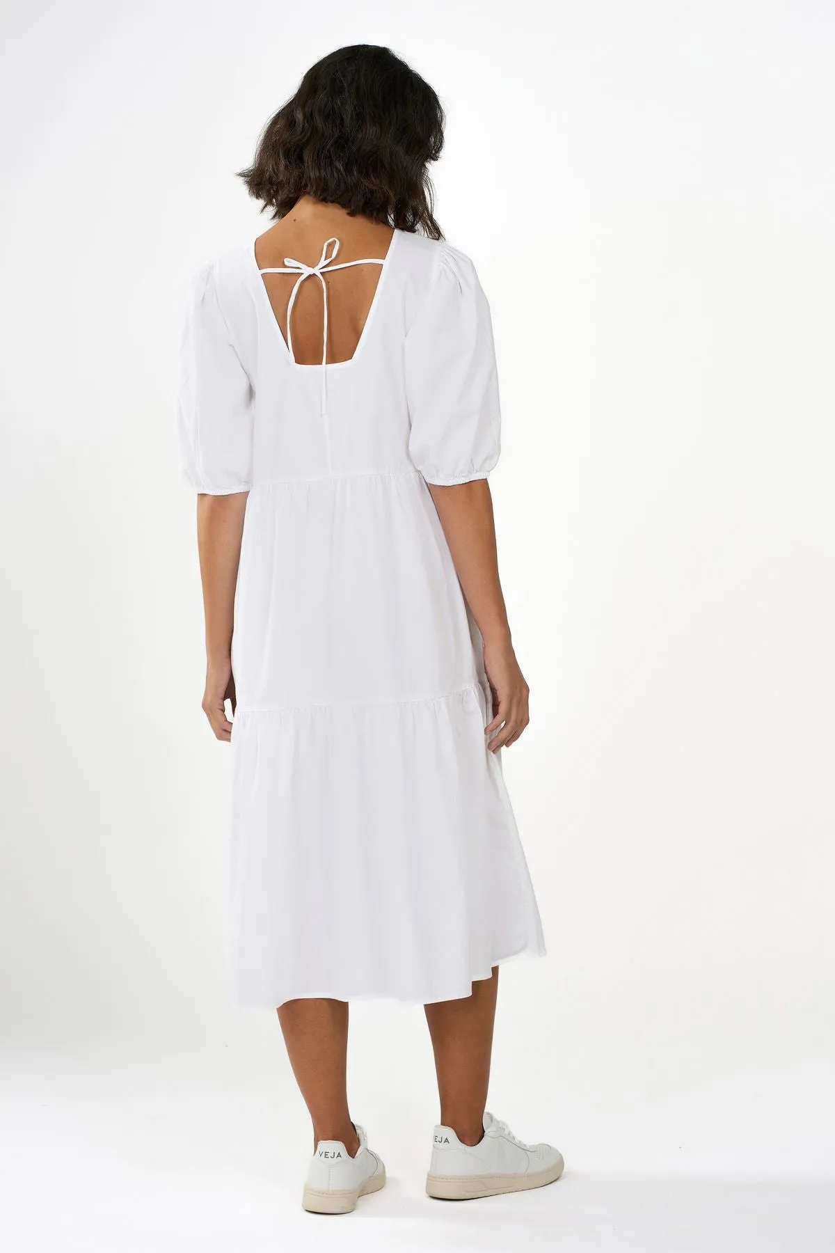 Puff Sleeves Poplin White Dress Knowledge Cotton Apparel