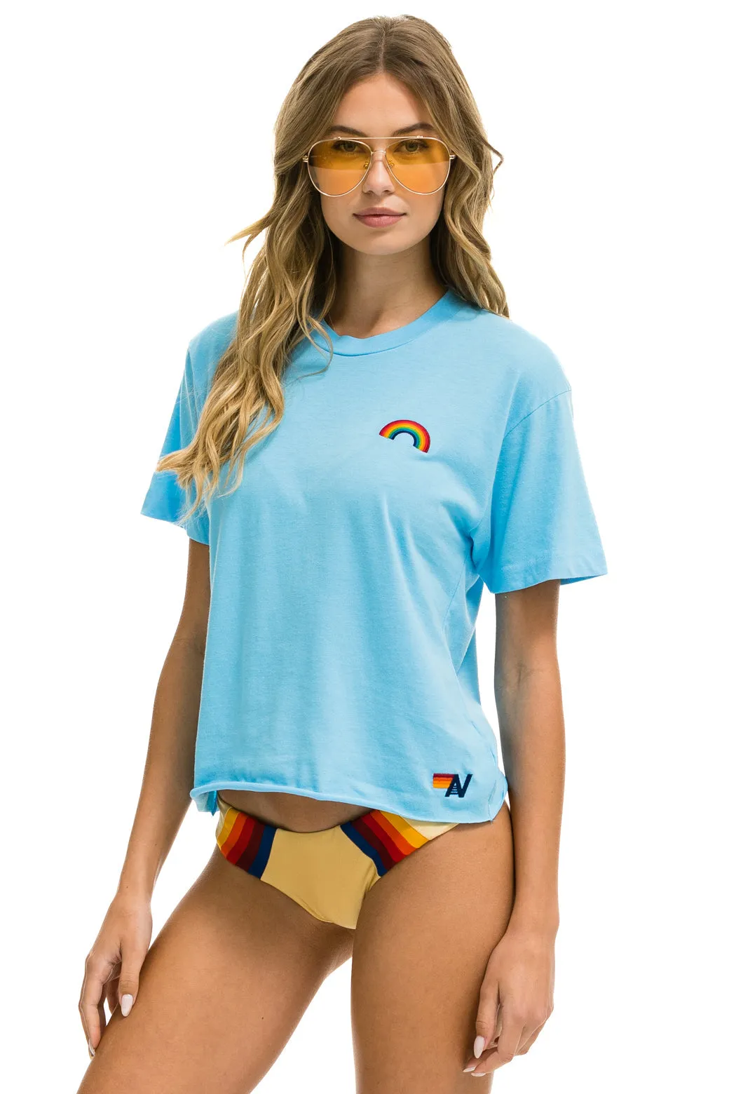 RAINBOW EMBROIDERY BOYFRIEND TEE - SKY