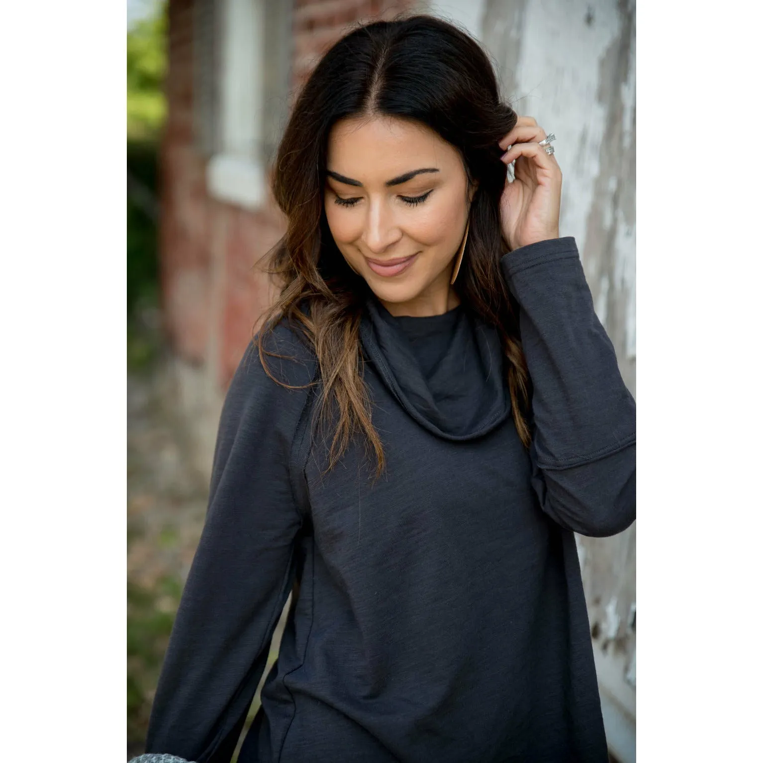 Raw Edge Cowl Neck Tee