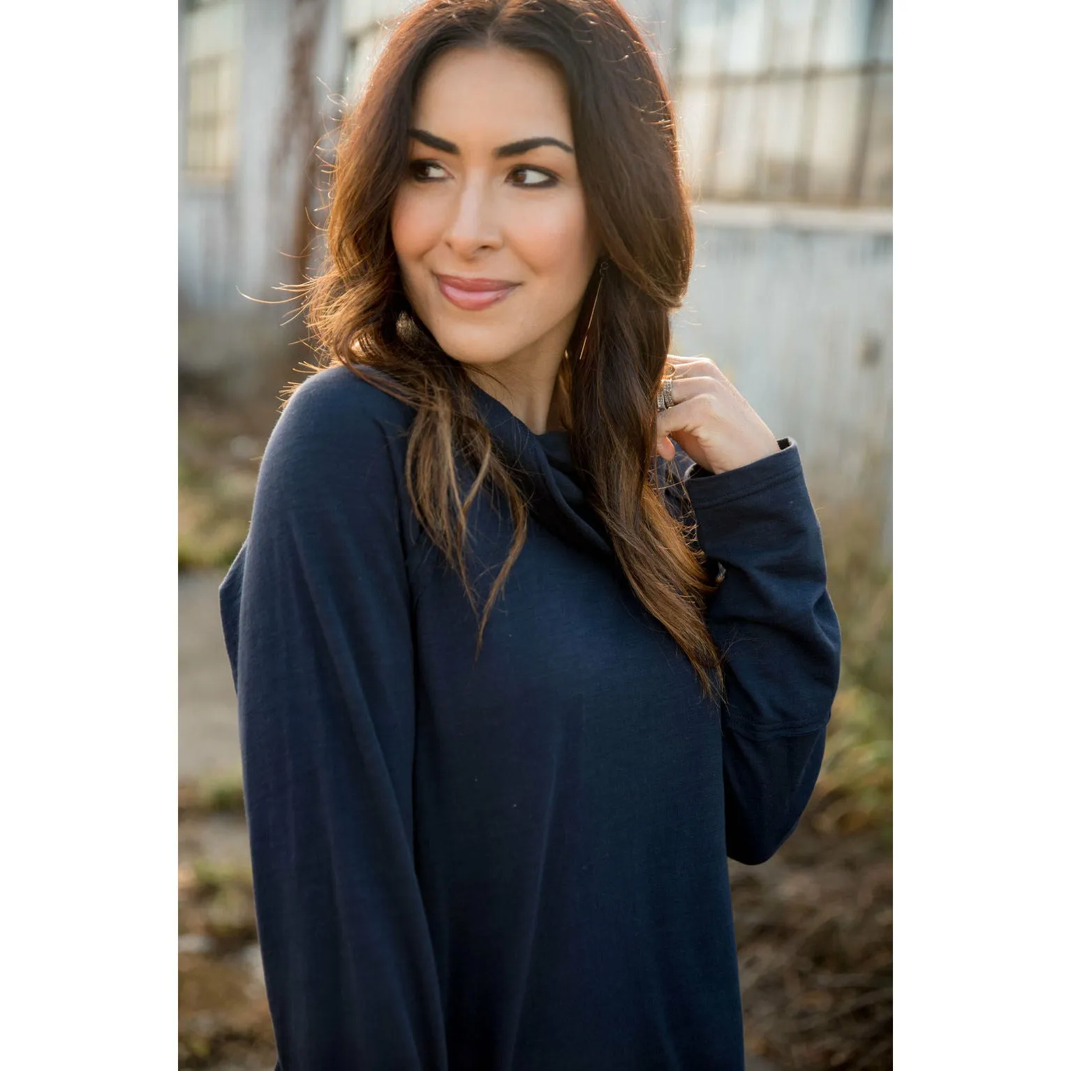 Raw Edge Cowl Neck Tee