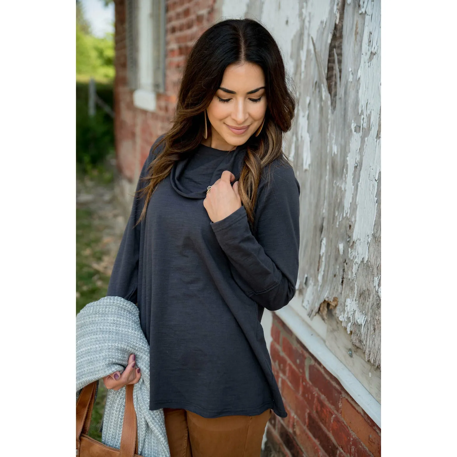 Raw Edge Cowl Neck Tee